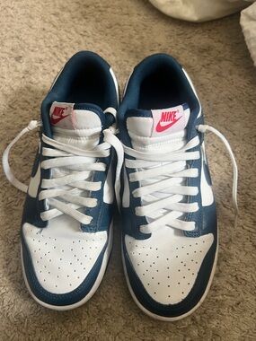 Nike Kids White and Navy Sneakers with Pink Logo